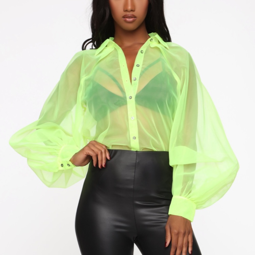 Neon yellow sheer top